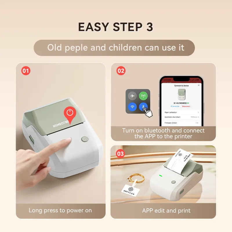 NIIMBOT B1 Thermal Jewelry Label Printer set (with 3 Rolls Jewelry Labels), for Jewelry sales, Support Android, iPhone, Windows