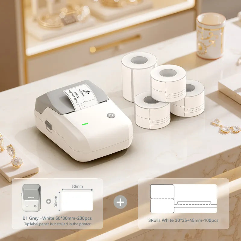 NIIMBOT B1 Thermal Jewelry Label Printer set (with 3 Rolls Jewelry Labels), for Jewelry sales, Support Android, iPhone, Windows