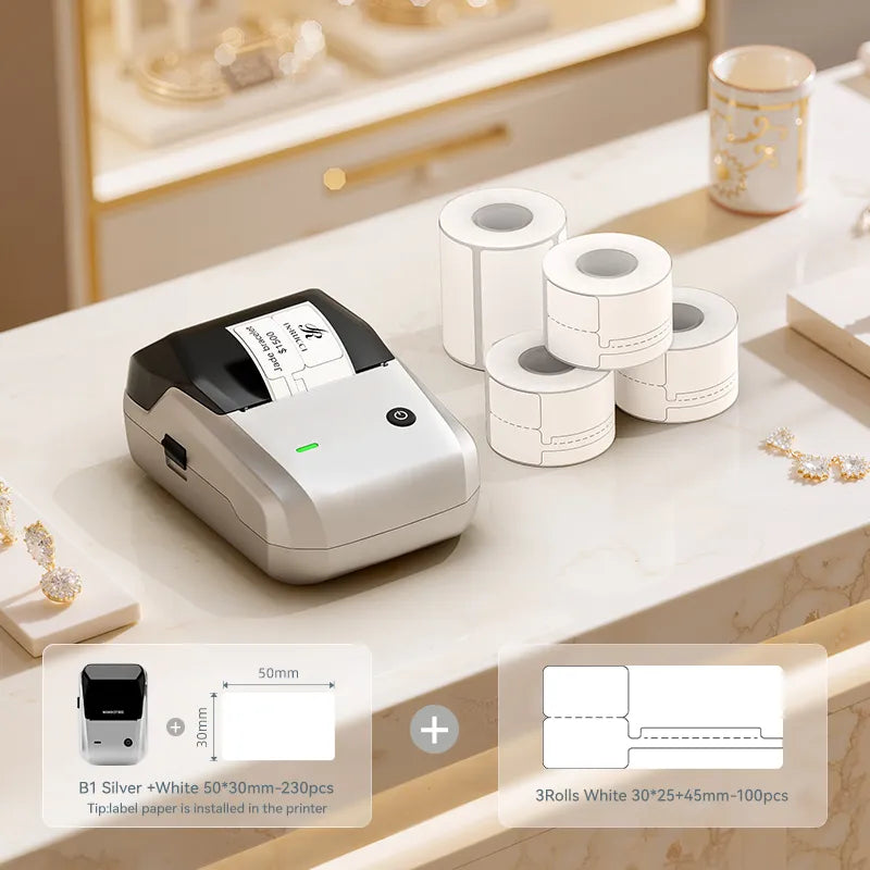 NIIMBOT B1 Thermal Jewelry Label Printer set (with 3 Rolls Jewelry Labels), for Jewelry sales, Support Android, iPhone, Windows