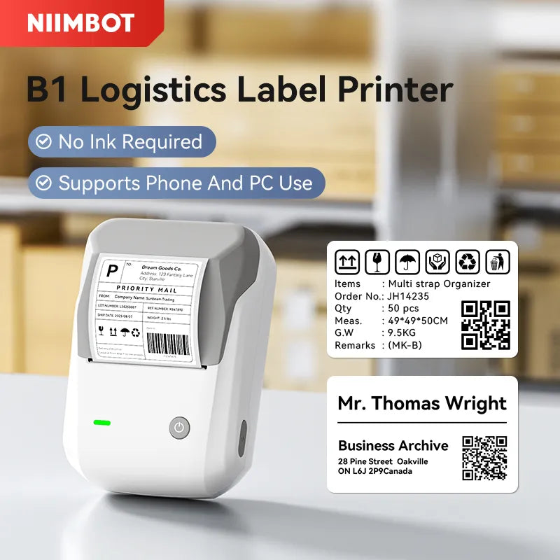 NIIMBOT B1 Thermal Logistics Label Printer, for Shipping Packages, Support Android, iPhone, Windows