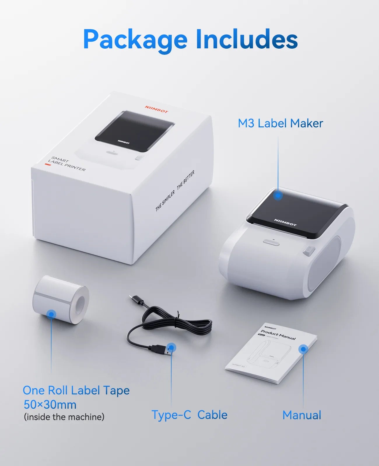 NIIMBOT M3 Inkless Label Maker, Bluetooth Color Thermal Transfer Printer for Shipping