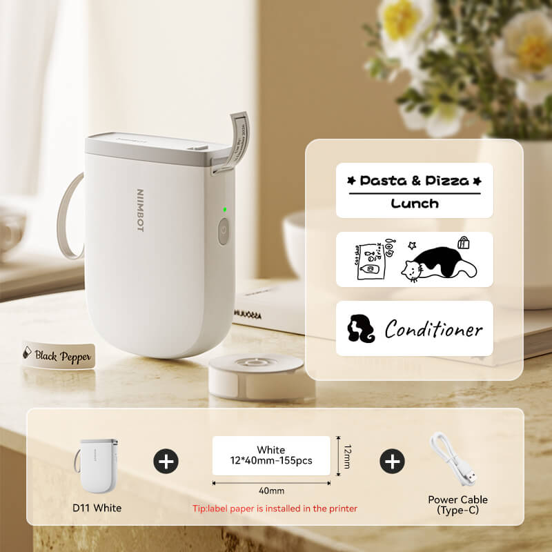 NIIMBOT D11 Upgraded 300dpi Mini Printer Portable Bluetooth Connection for Home, School